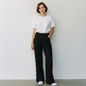 Chico's Womens Black Wide Leg Dress Pants Gold Side Snap Buttons Size 0 (US S/4)